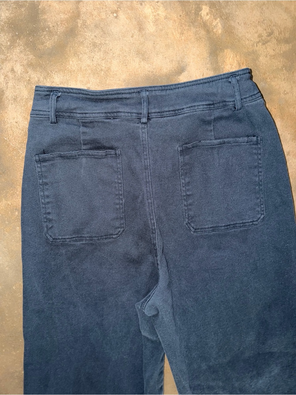 Mittoshop Navy High Rise Wide Leg Pants Medium Patch Pocket Raw Hem - Picture 3 of 11